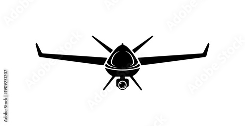 Black Drone Vector Silhouette - Aerial Surveillance Aircraft Icon