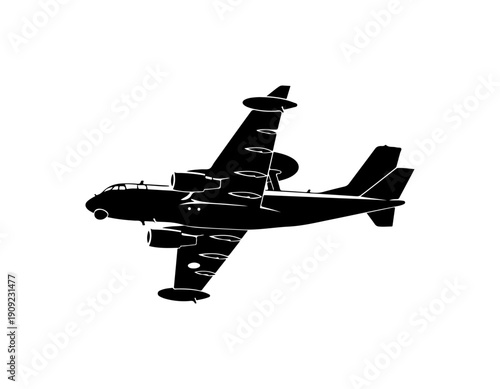 Black Silhouette Vector Image of a Twin-Engine Propeller Aircraft