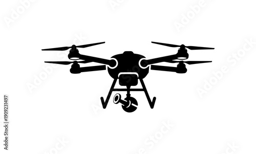 Quadcopter Drone Vector Silhouette with Camera Mount