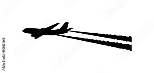 Modern Stealth Aircraft Vector Silhouette with Exhaust Plumes