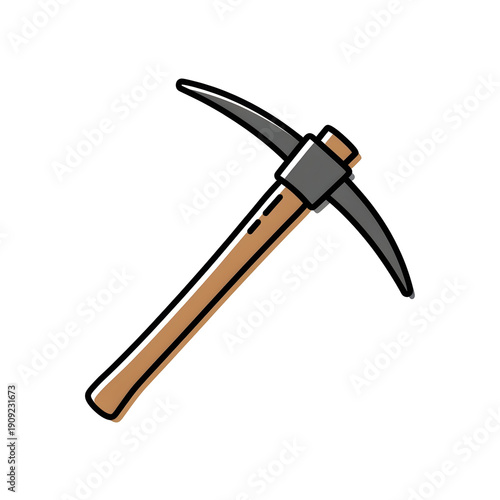 Angled pickaxe wooden handle gray head illustration