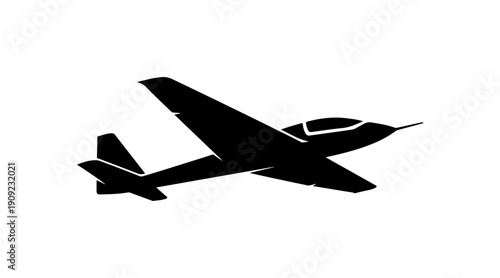 Black Silhouette Vector Image of a Glider Aircraft