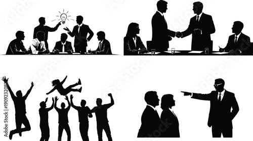 Business people in various meeting and communication scenarios