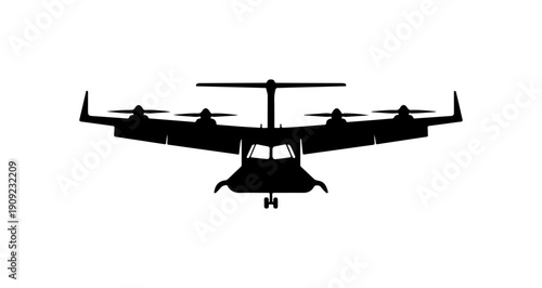 VTOL Aircraft Vector Silhouette - Black and White Illustration