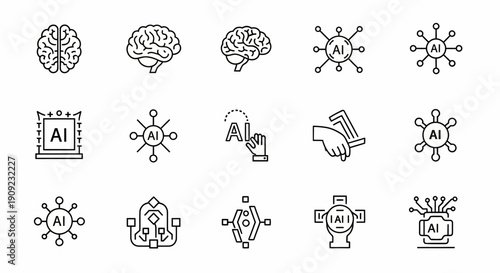 Simple line icons representing technology and artificial intelligence concepts