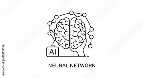 Artificial Intelligence Neural Network Concept Illustration Featuring Brain and AI Technology Elements