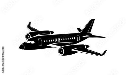 Modern Black Commercial Airplane Vector Silhouette