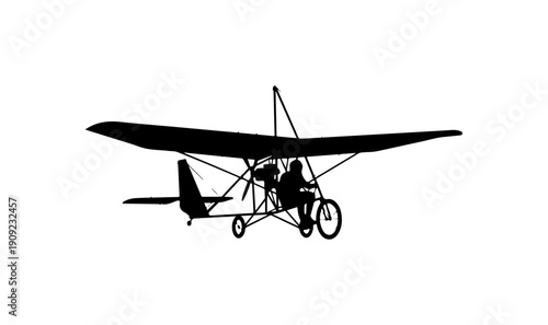 Black Silhouette Vector Image of a Biplane Aircraft