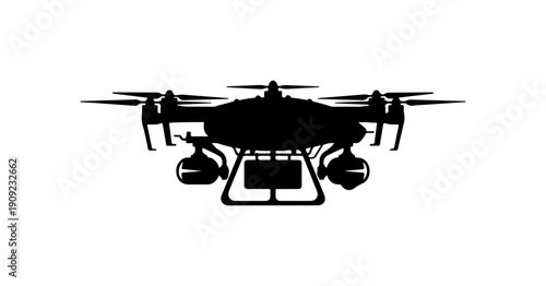 Modern Quadcopter Drone Vector Silhouette