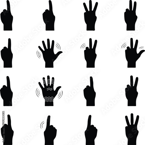 Hand gestures displaying numbers for communication and counting