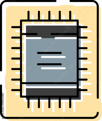 Microchip with pins illustration symbolizing central processing unit, computing power, and modern electronics, perfect for concepts of digital innovation and advanced technology