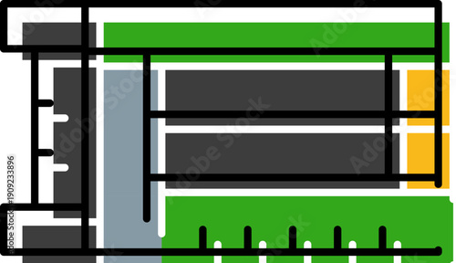 Scaffolding structure for building construction, renovation, or maintenance work, flat vector icon showing temporary platforms and support framework for architectural projects and repairs