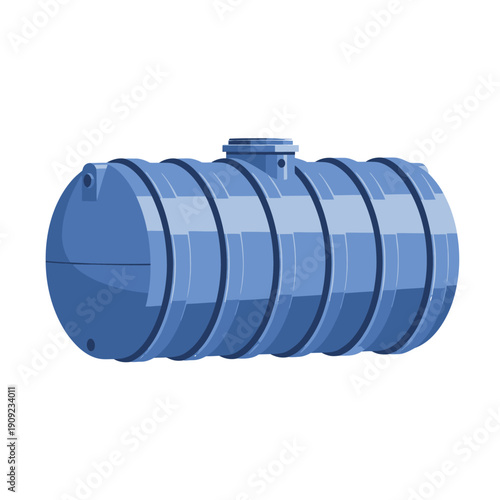 Blue Horizontal Plastic Water Storage Tank Isolated on White Background.