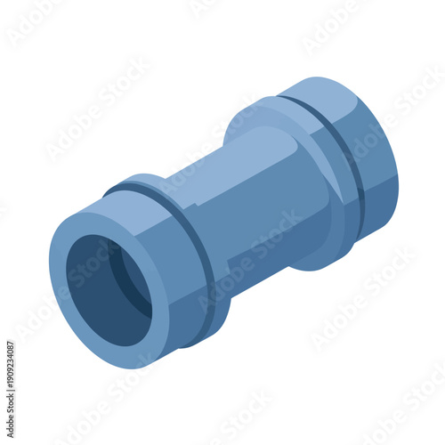 Blue Plumbing Pipe Fitting Connector Isometric View.
