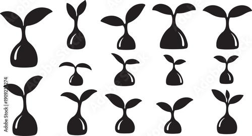 Set of black seedling icons on white background vector illustration