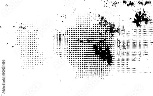 Black and White Abstract Halftone Texture. Distressed Halftone Ink Pattern. 