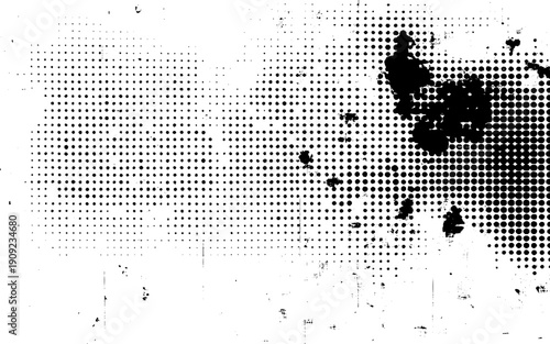 Black and White Halftone Grunge Texture. Dirty Halftone Dots Texture Overlay