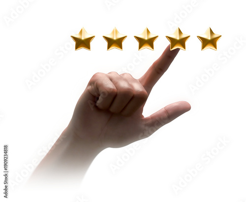 Hand pointing five star rating review feedback quality service satisfaction png
