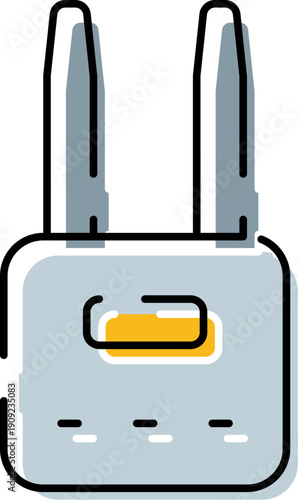 Wireless network router modem device providing signal and connectivity for home or office internet access in a minimalist line art style with color fill