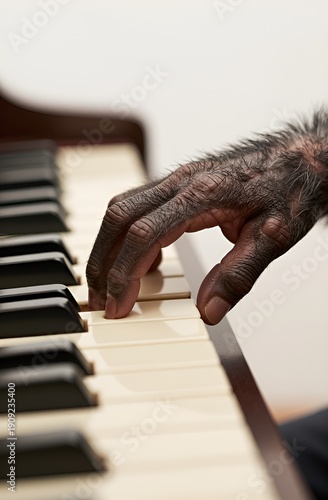 Chimpanzee hand playing piano key