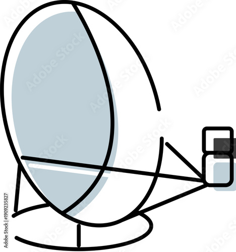 Satellite dish vector illustration representing global communication, broadcast reception, telecommunication technology, and high speed data transmission through wireless networks