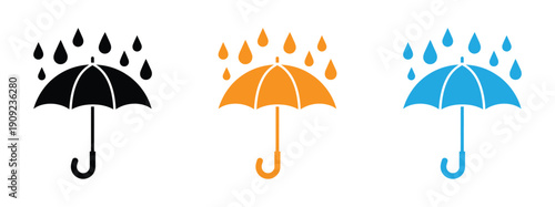 Umbrella icon set with outline, solid and colorful styles, modern weather protection symbols for rain, storm, insurance and forecast design. 