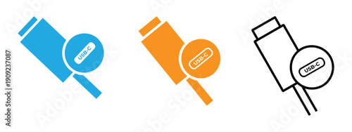 usb c cable icon. Usb cable silhouette icon on white illustration. Usb cable connector technology plug icon set, minimal vector symbols for electronic connection.
