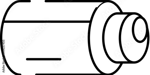 Film roll canister creating a line art illustration, symbolizing analog photography, vintage cameras, and the classic process of developing negatives and images