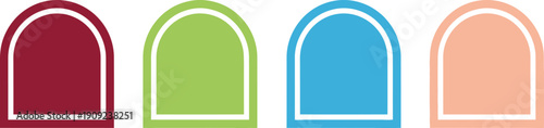 A set of colorful arch icons in red, green, blue, and pink hues