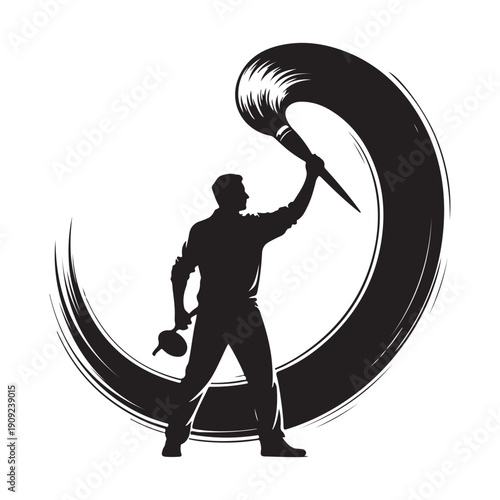 Surfer with Ocean Wave  Extreme Sport Black Silhouette Vector