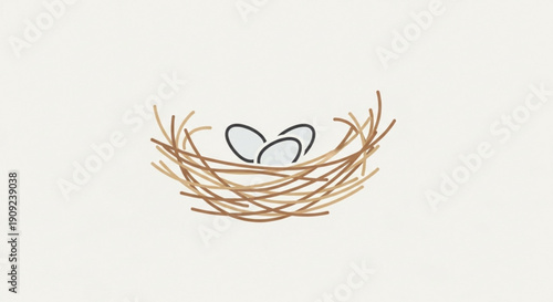 Bird's nest with heart shaped eggs on white background symbolizing love and care in nature