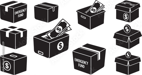 Emergency fund savings concept with money boxes and dollars