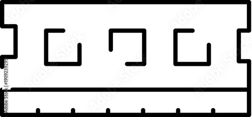 Computer ram module line outline icon representing memory, data storage, processing speed and digital technology for hardware, computing, servers, and software applications