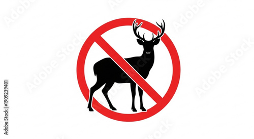 No deer crossing sign with red circle and diagonal line on white background