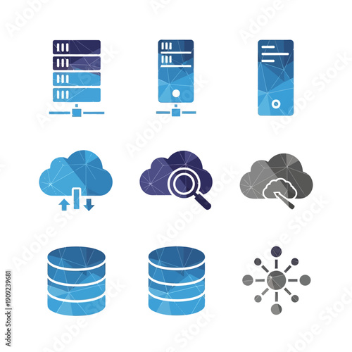 Cloud Computing Server Database Network Technology Icons Set