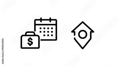 Outline Icons: Financial Planning Calendar, Business Schedule, Payment Due Date, and Home Property Real Estate Location Pin