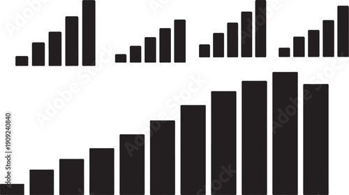 Black bar graph chart on white background infographic illustration
