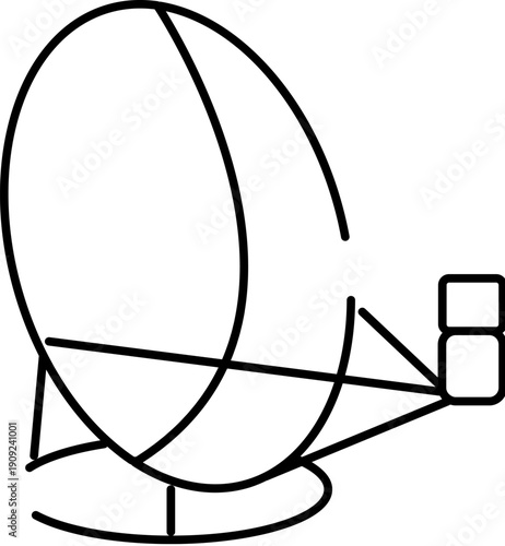 Satellite dish line art icon symbolizing global communication, broadcasting, data transmission, internet connectivity, and advanced telecommunications technology