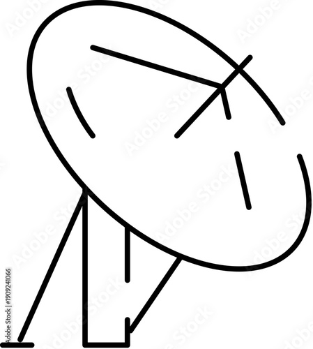 Satellite dish antenna transmitting and receiving telecommunication signals, representing global connections, broadcast media, and modern communication technology with a simple line art icon