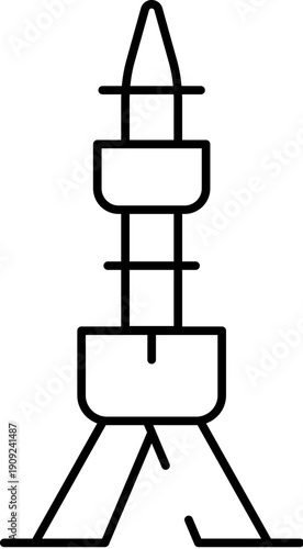 Ostankino television tower line icon on white background, modern outline symbol of broadcasting, communication and technology, landmark moscow architecture and media transmission