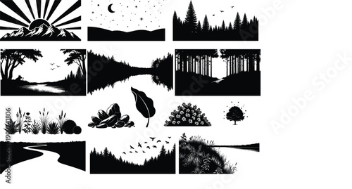 Collection of nature scenes in black and white