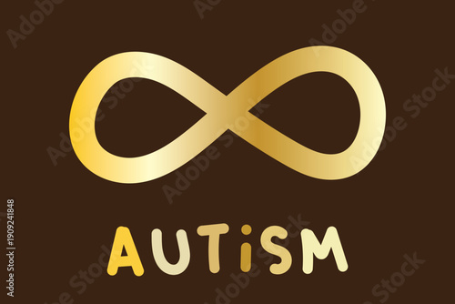 Gold Infinity Symbol for Autism Awareness on Dark Background in Minimal Flat Vector Style