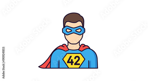 Cartoon Superhero Man Wearing Blue Mask.