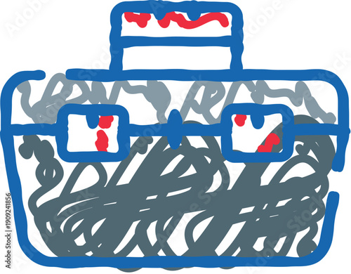 Sketch illustration of a handheld toolbox or storage case, ideal for repair, construction, diy, maintenance and tool kit concepts with clean outline on white background