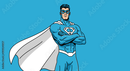 Cartoon Superhero Standing with Arms Crossed.