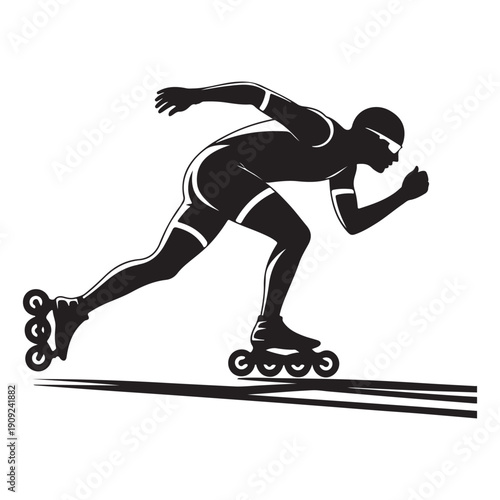 Dynamic silhouette of a speed inline skater racing