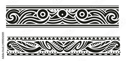 Flat design tribal tattoo and maori tattoo border element
