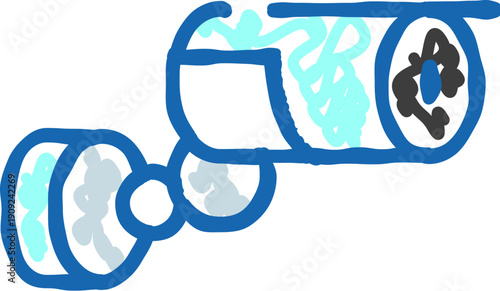 Security camera system capturing surveillance footage, representing modern monitoring technology for safety and protection, presented as a doodle style line icon on a white background