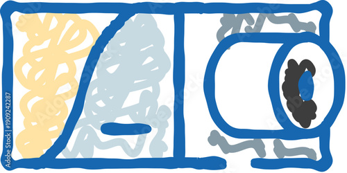 Water filtration process sketch visualizing the filtering stages from dirty to clean liquid, emphasizing purification and a sustainable ecology through an effective system