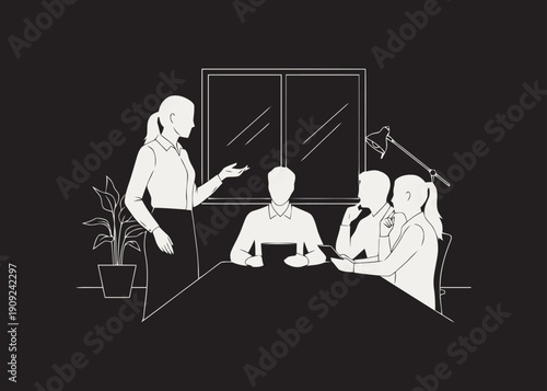 Confident businesswoman leading team discussion in office